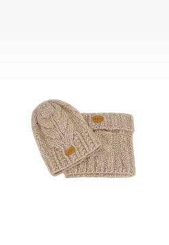 Beżowy zestaw BARTEK z wełną merino 85604-84, czapka + komin