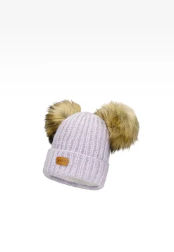 Fioletowy zestaw BARTEK 85603-86  z wełną merino - czapka z dwoma pomponami i komin