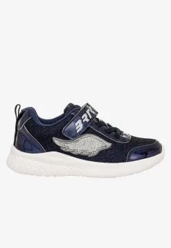 Granatowe brokatowe sneakersy ze srebrną aplikacją skrzydła BARTEK 87004-16