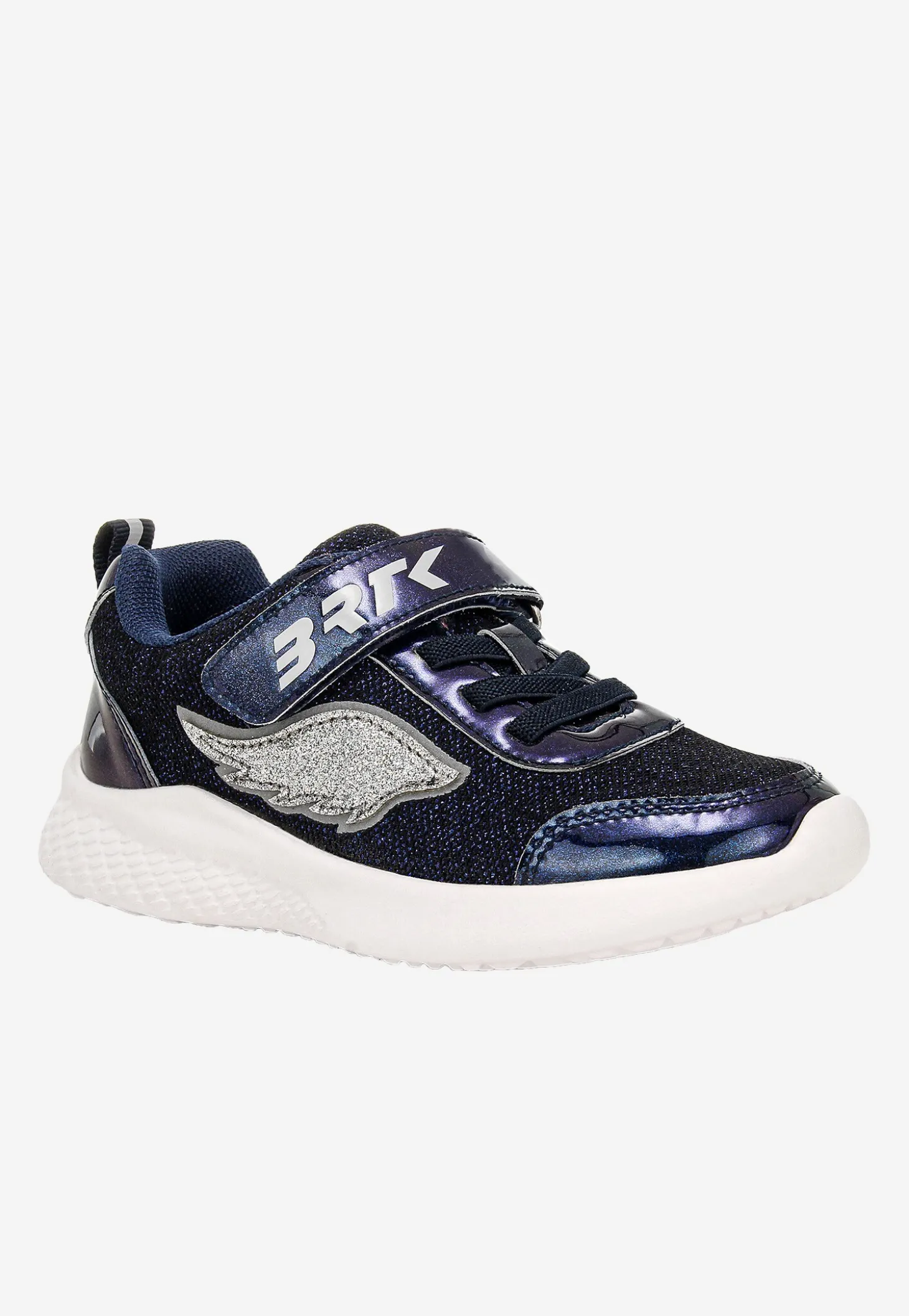 Granatowe brokatowe sneakersy ze srebrną aplikacją skrzydła BARTEK 87004-16