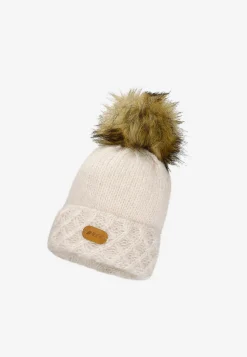 Jasnobeżowy komplet BARTEK 8560284 czapka + komin z wełną merino