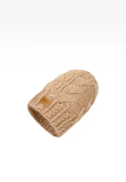 Jasnobrązowy zestaw BARTEK z wełny merino 85604-82, czapka + komin