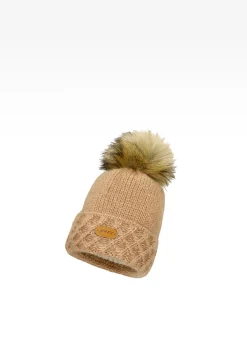 Jasnobrązowy zestaw BARTEK 85602-83 z wełną merino - czapka + komin