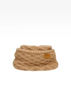 Jasnobrązowy zestaw BARTEK 85602-83 z wełną merino - czapka + komin