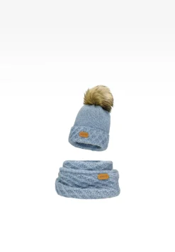Niebieski komplet czapka + komin BARTEK 85602-86 z wełny merino