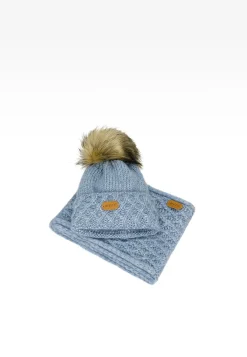 Niebieski komplet czapka + komin BARTEK 85602-86 z wełny merino