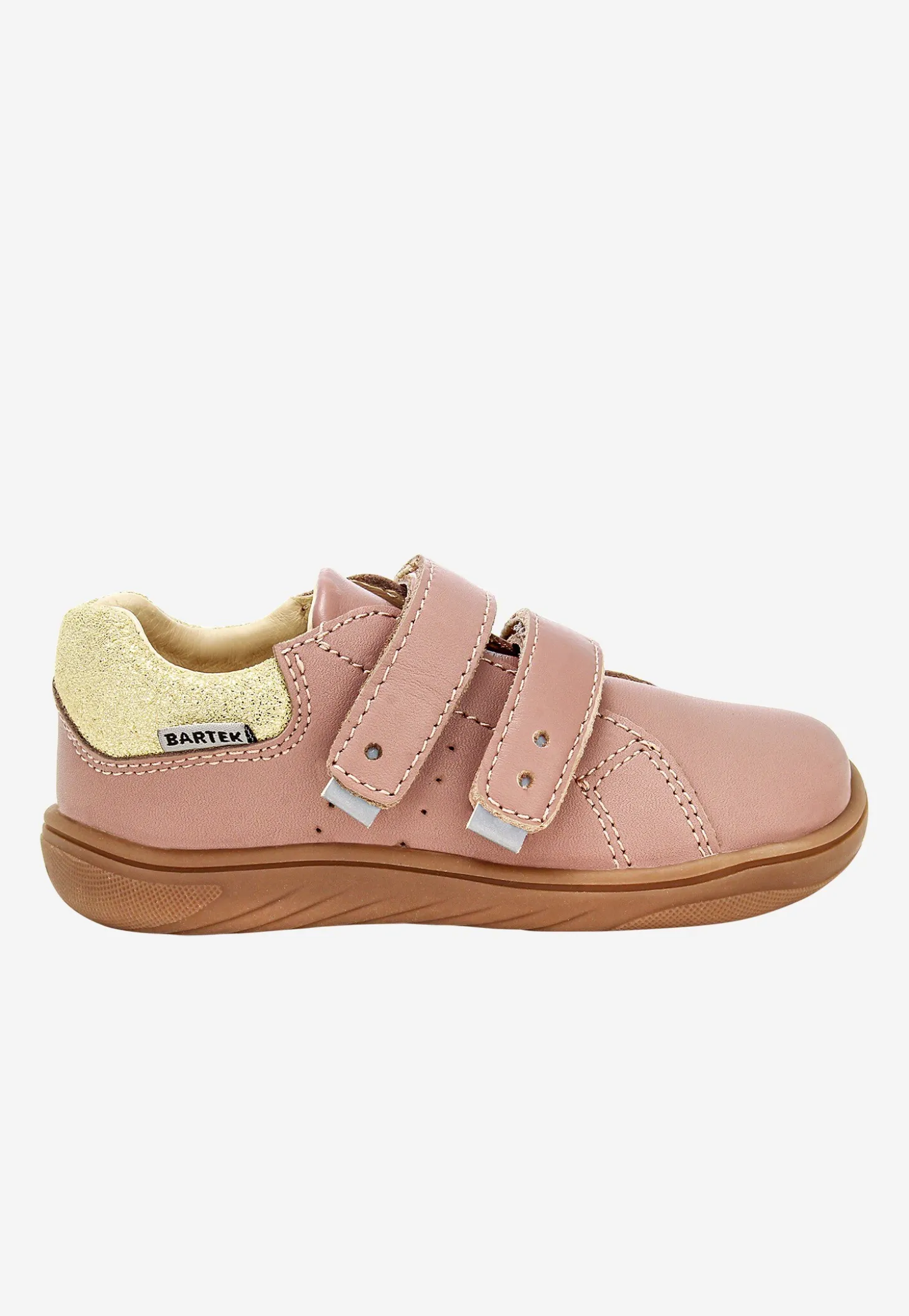 Różowe półbuty barefoot dla dziewczynki ze złotym zapiętkiem BARTEK 86003-55