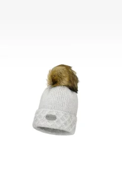 Szary zestaw BARTEK z wełną merino 85602-80 czapka z puchatym pomponem + komin