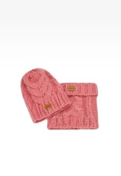Zimowy zestaw dziewczęcy BARTEK z wełny merino 85604-85, różowa czapka + komin